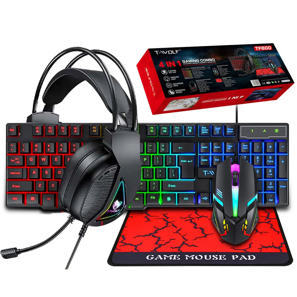 Gaming Keyboard and Mouse and Mouse Pad and Gaming Headset, Wired LED RGB Backlight Bundle for PC Gamers and Xbox and PS4 Users - 4 in 1